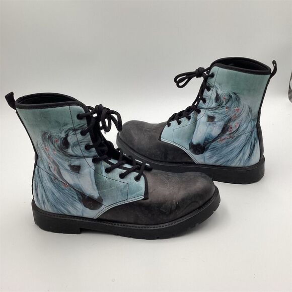 Unbranded Shoes - Horse Print Vegan Leather Lace-Up Boots Size 11.5